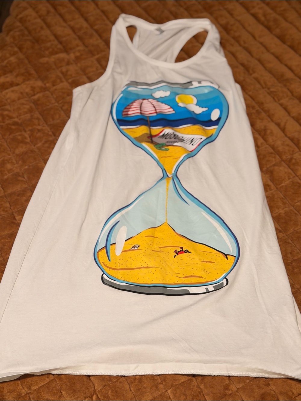 Moschino White Graphic Tank Dress with Beach Hourglass Print